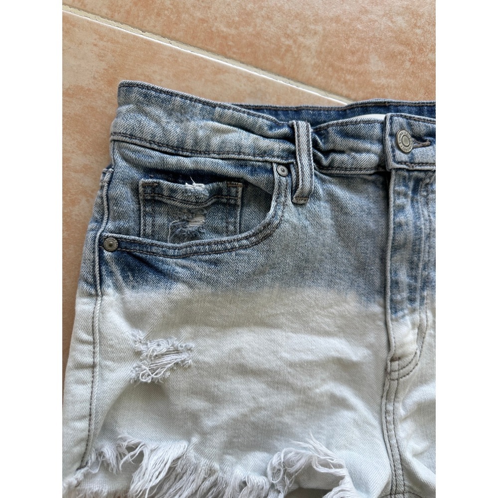 Eunina LULU High Rise Denim Shorts Frayed Hem Distressed Blue/W Bleach M - Picture 7 of 9